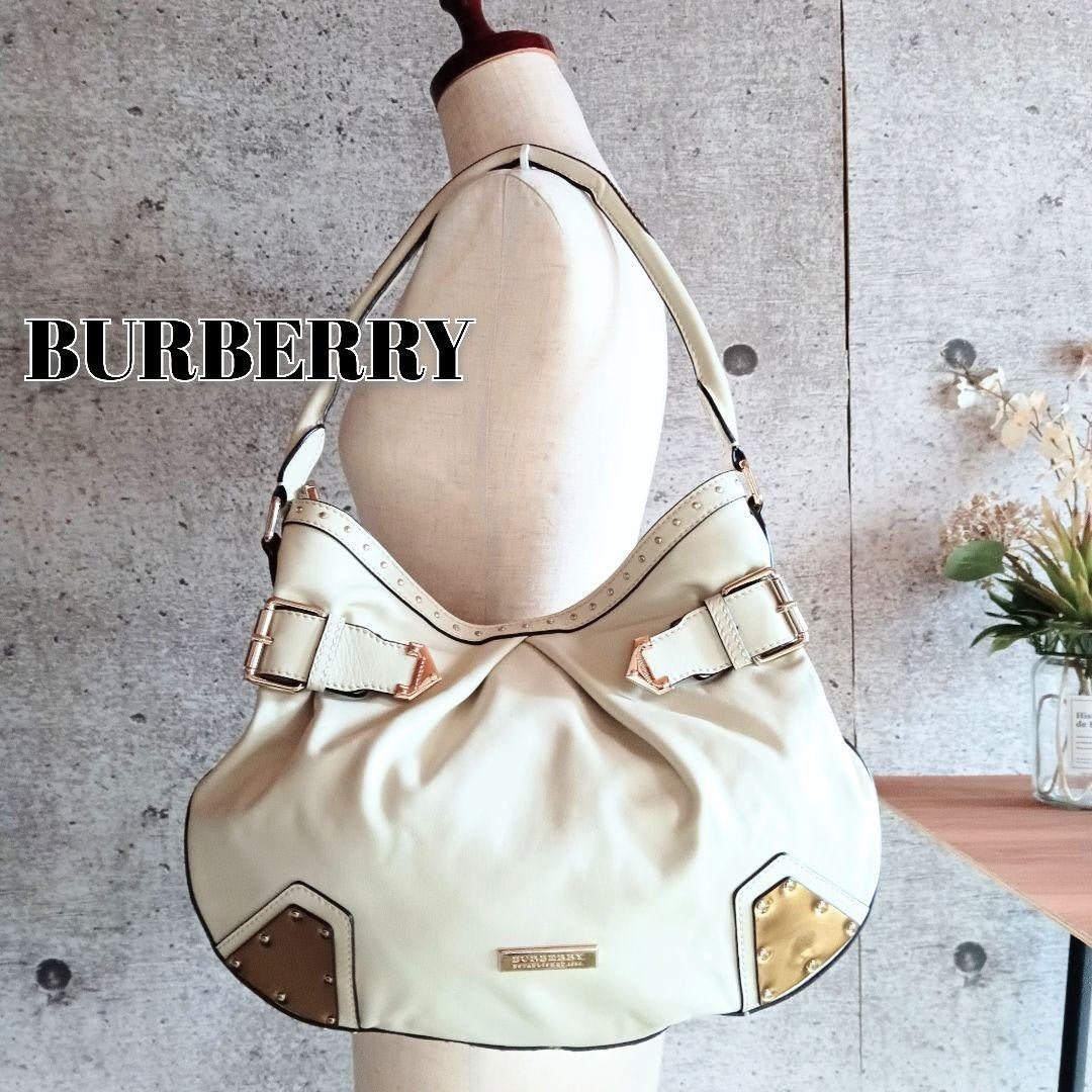 BURBERRY Shoulder Bag Purse Leather White Authentic