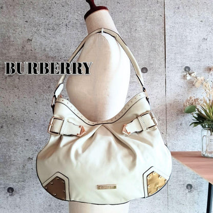 BURBERRY Shoulder Bag Purse Leather White Authentic