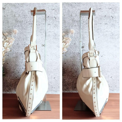 BURBERRY Shoulder Bag Purse Leather White Authentic