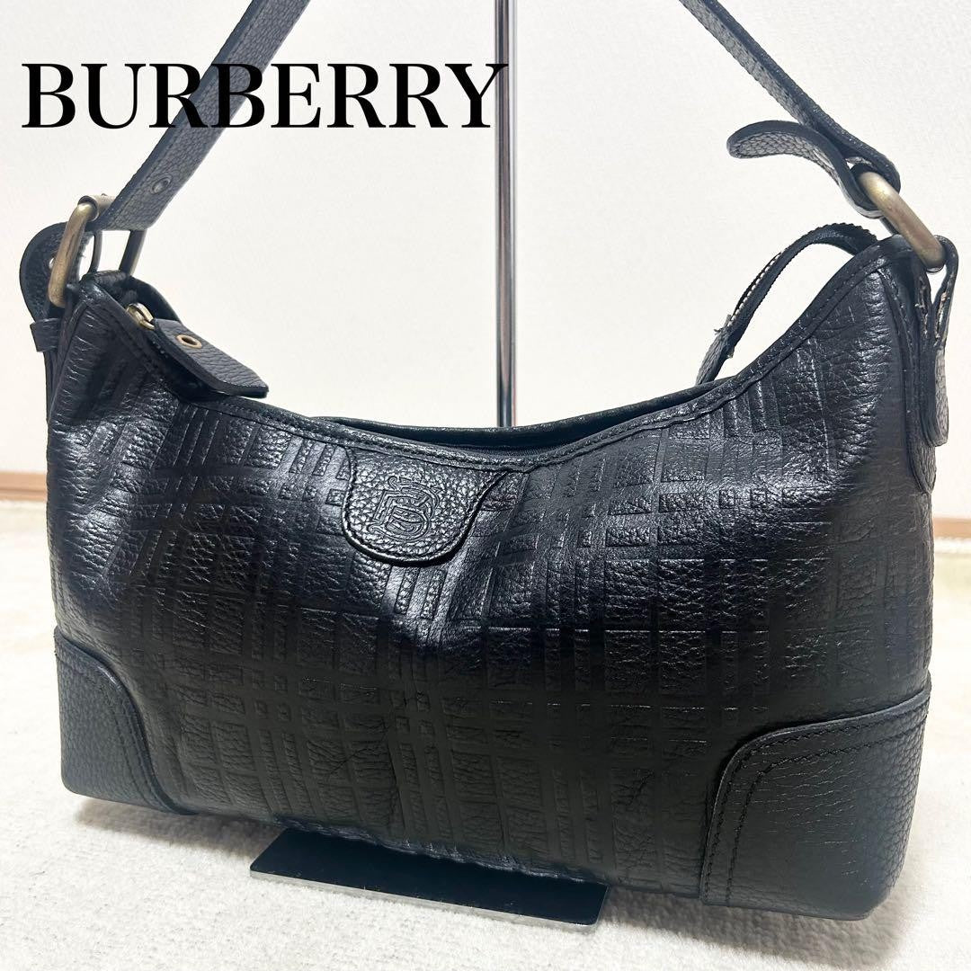 BURBERRY Accessory Pouch Hand Pouch Leather Black Authentic