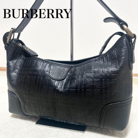 BURBERRY Accessory Pouch Hand Pouch Leather Black Authentic