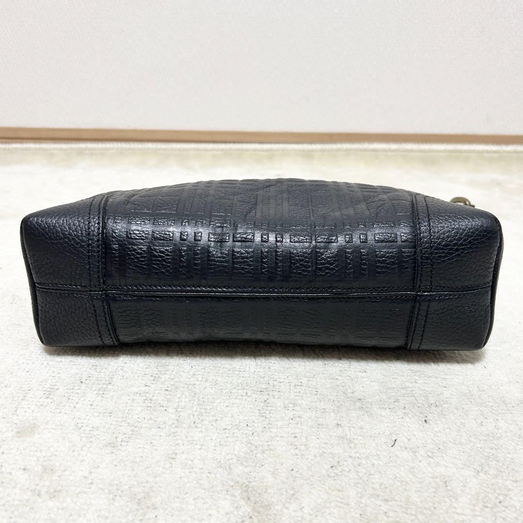 BURBERRY Accessory Pouch Hand Pouch Leather Black Authentic
