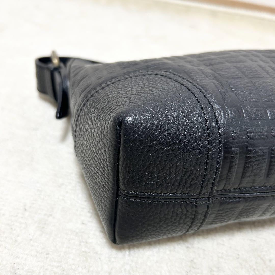 BURBERRY Accessory Pouch Hand Pouch Leather Black Authentic
