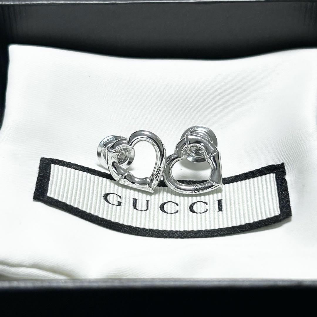 GUCCI Earrings Bamboo Heart Silver Women Accessory Authentic