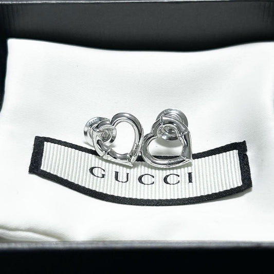 GUCCI Earrings Bamboo Heart Silver Women Accessory Authentic