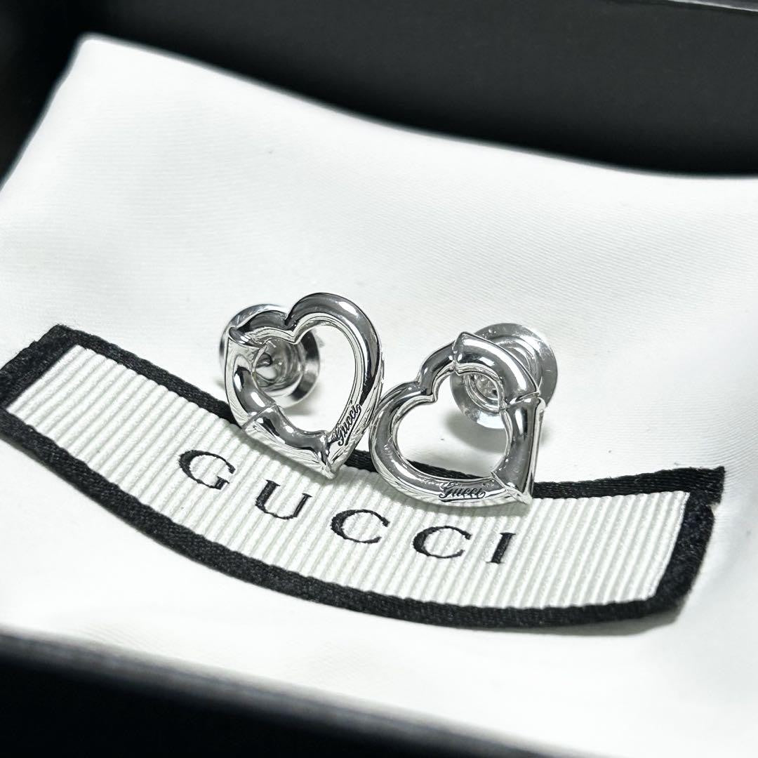 GUCCI Earrings Bamboo Heart Silver Women Accessory Authentic