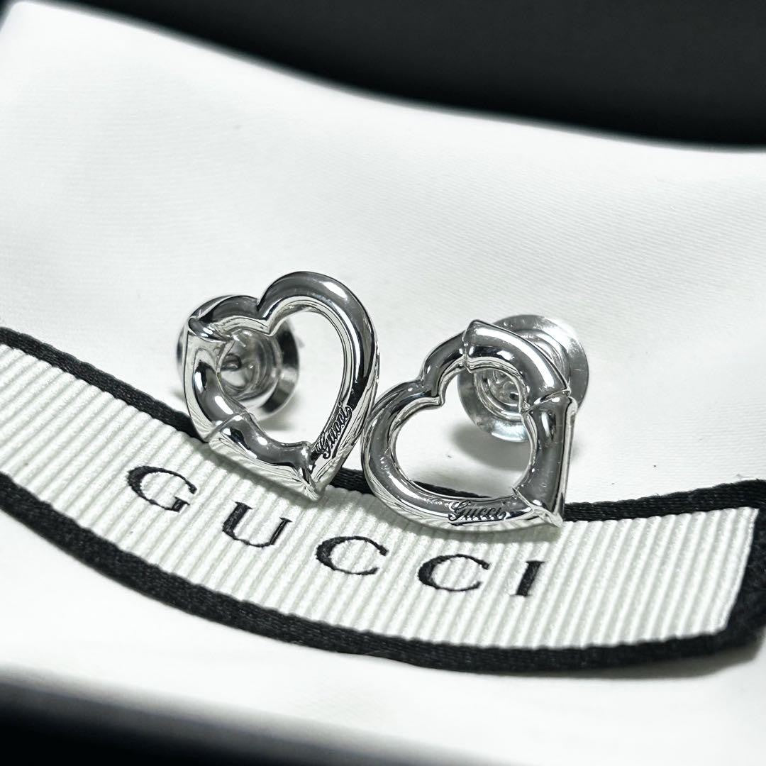 GUCCI Earrings Bamboo Heart Silver Women Accessory Authentic