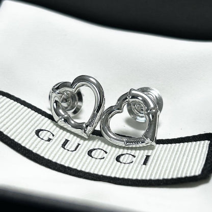GUCCI Earrings Bamboo Heart Silver Women Accessory Authentic