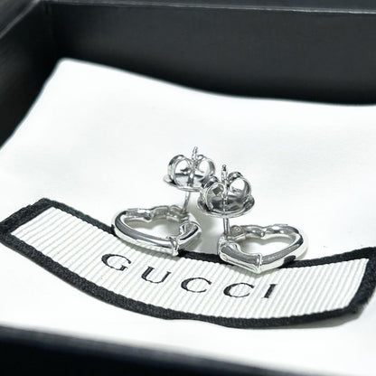 GUCCI Earrings Bamboo Heart Silver Women Accessory Authentic