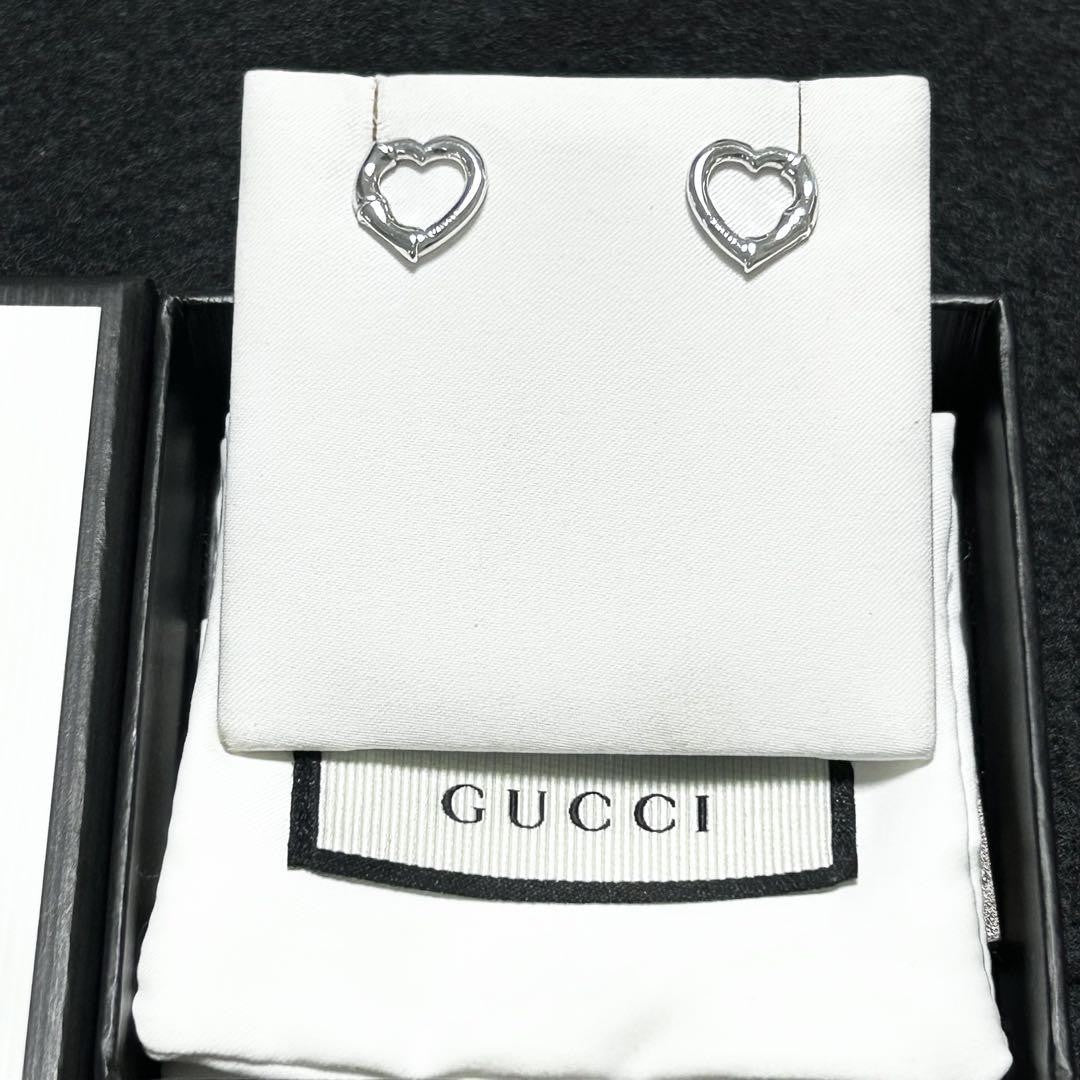 GUCCI Earrings Bamboo Heart Silver Women Accessory Authentic