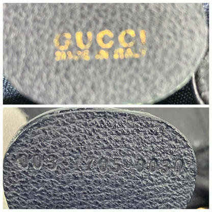GUCCI Backpack Purse Suede Leather Navy Bamboo Used Unisex Authentic