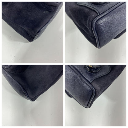 GUCCI Backpack Purse Suede Leather Navy Bamboo Used Unisex Authentic