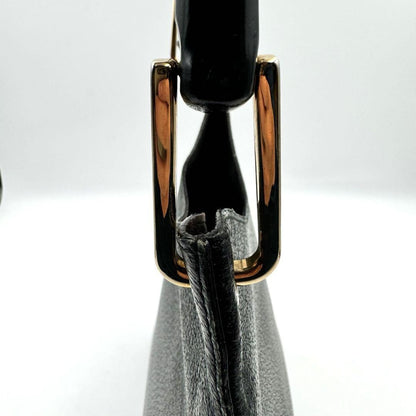 GUCCI Handbag Purse Bamboo black Gold leather with pouch Used Authentic Unisex