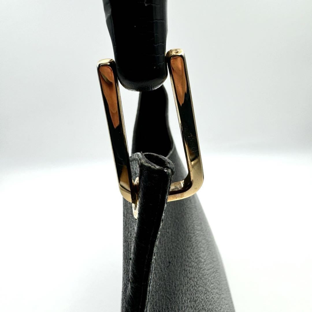 GUCCI Handbag Purse Bamboo black Gold leather with pouch Used Authentic Unisex