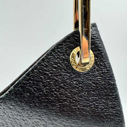 GUCCI Handbag Purse Bamboo black Gold leather with pouch Used Authentic Unisex