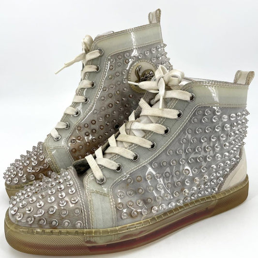 Christian Louboutin Sneakers Shoes High-cut Studs EU 42 US 9 Clear Red Authentic