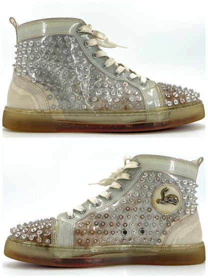 Christian Louboutin Sneakers Shoes High-cut Studs EU 42 US 9 Clear Red Authentic