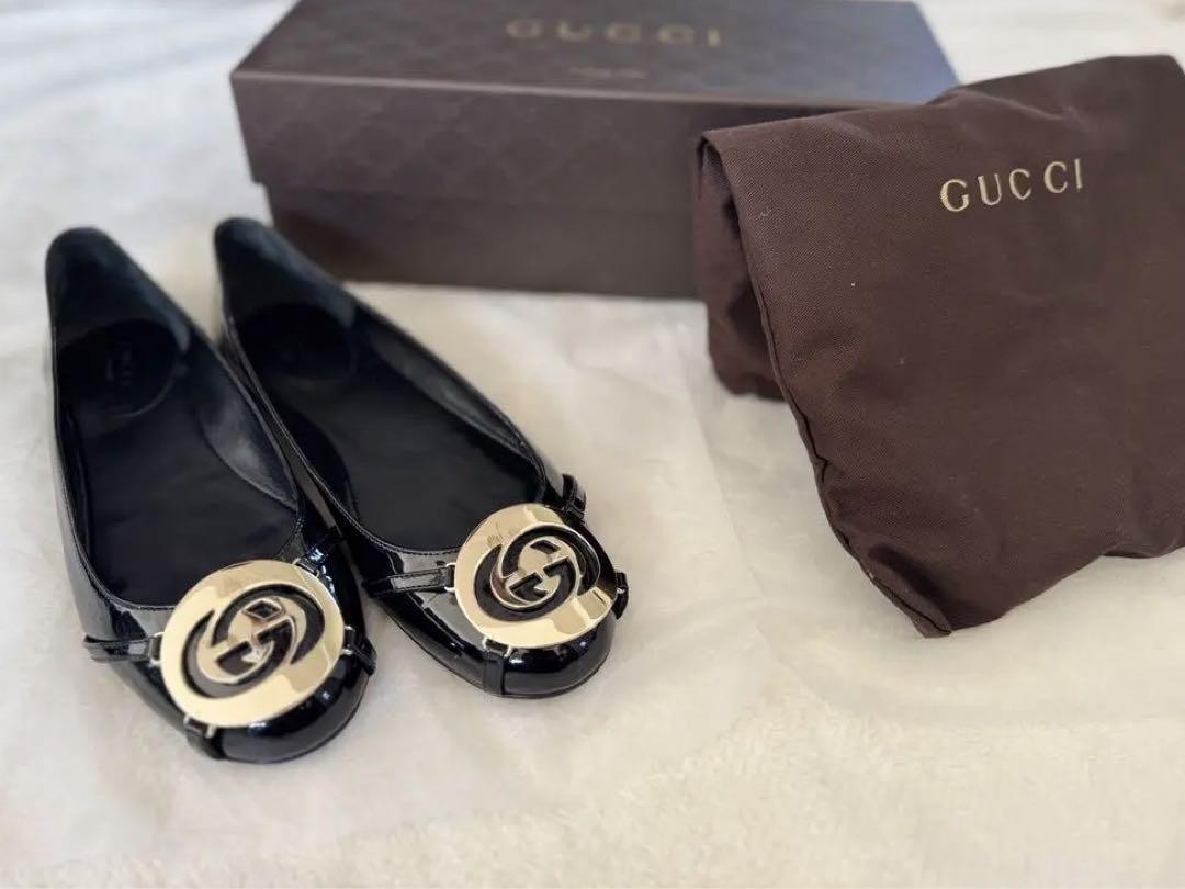 GUCCI Loafers Shoes Interlocking EU 37.0 US 7.0 Black Authentic