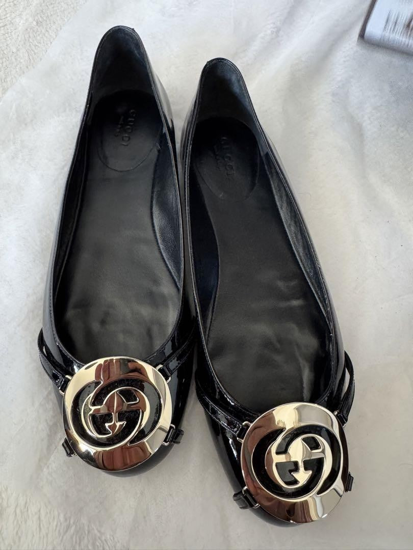 GUCCI Loafers Shoes Interlocking EU 37.0 US 7.0 Black Authentic