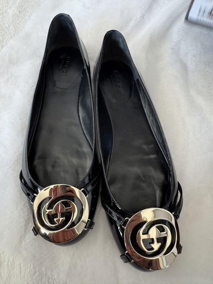 GUCCI Loafers Shoes Interlocking EU 37.0 US 7.0 Black Authentic