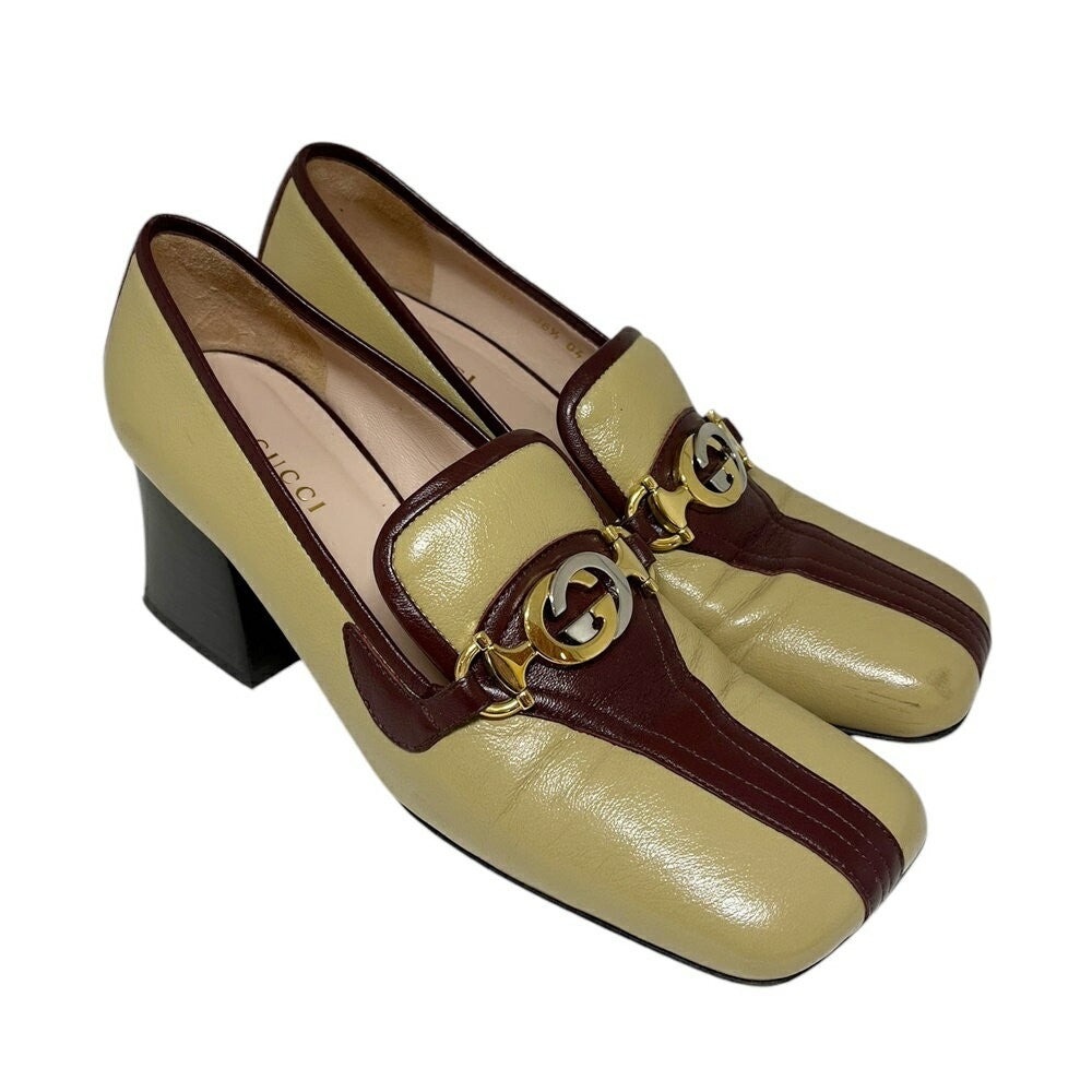 GUCCI Loafers Shoes Horse Bit EU 36.5 US 6.5 Leather Beige Red Authentic