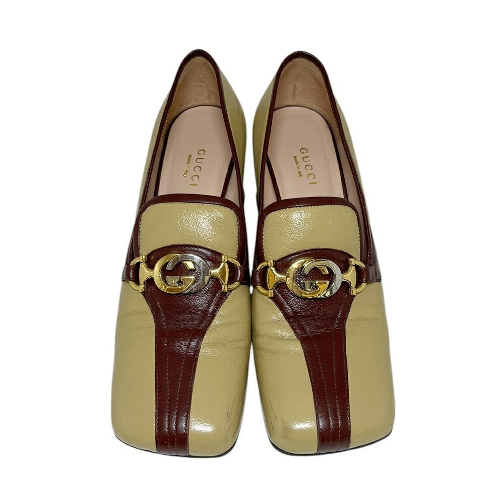 GUCCI Loafers Shoes Horse Bit EU 36.5 US 6.5 Leather Beige Red Authentic