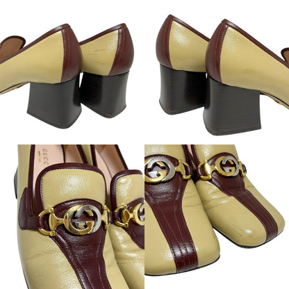GUCCI Loafers Shoes Horse Bit EU 36.5 US 6.5 Leather Beige Red Authentic