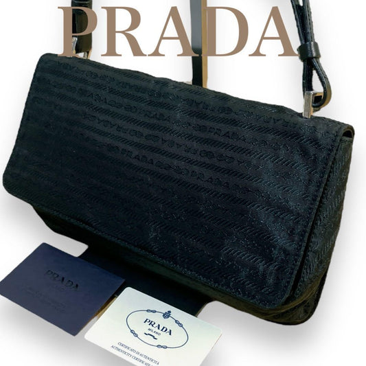 PRADA Shoulder Bag Purse Nylon Leather Black Authentic
