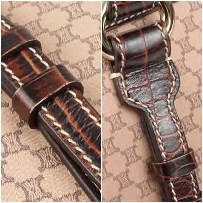 CELINE handbag Purse Macadam Canvas Leather Brown Women's Authentic Used