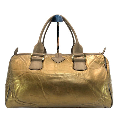 Longchamp Hand Bag Tote Purse Leather Gold Authentic
