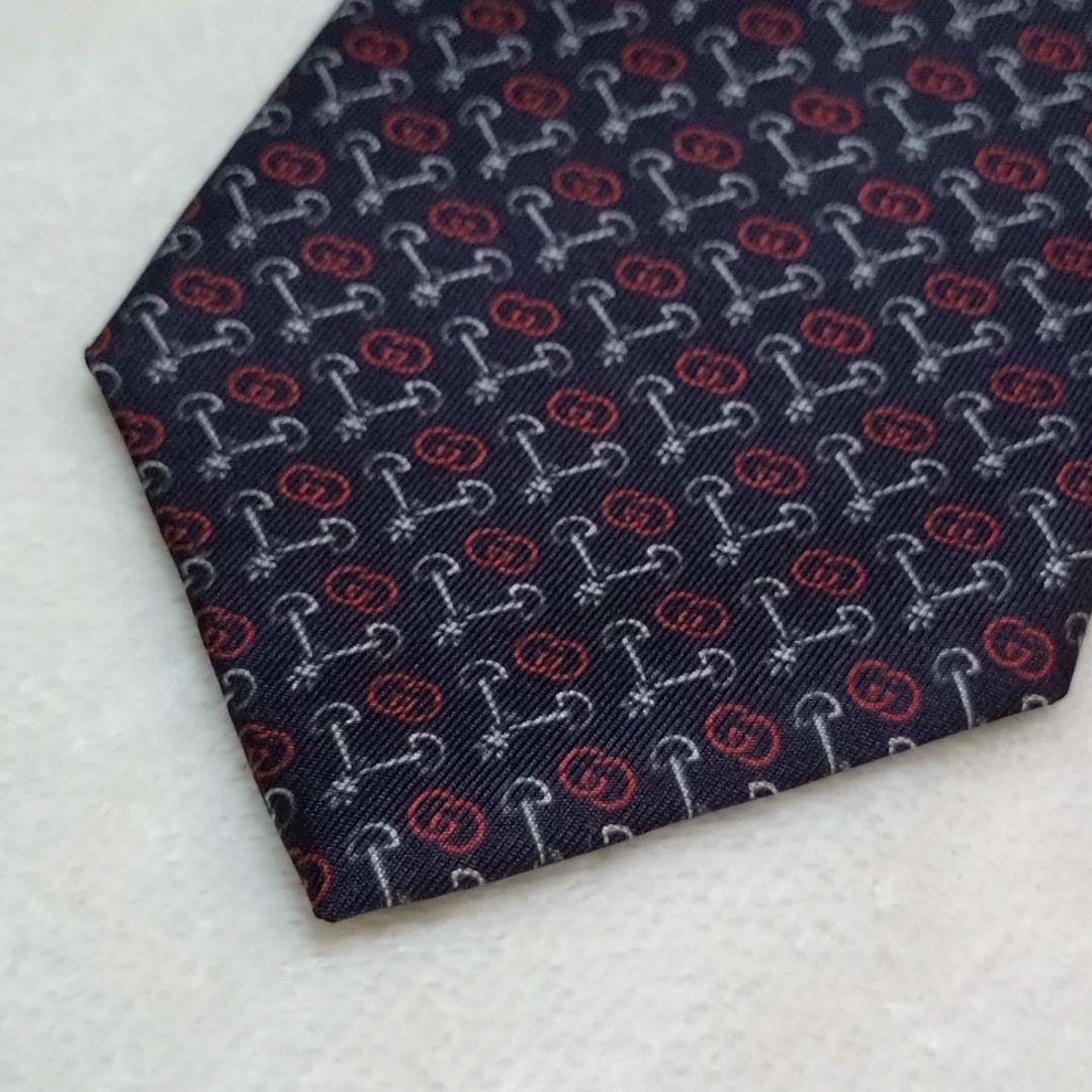 GUCCI Necktie Tie GG pattern Black Geometric Made in Italy 100% Silk Authentic