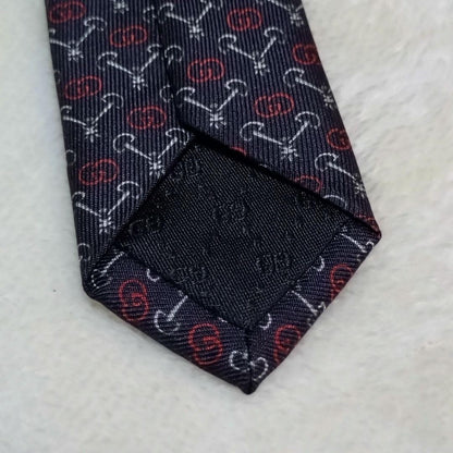 GUCCI Necktie Tie GG pattern Black Geometric Made in Italy 100% Silk Authentic