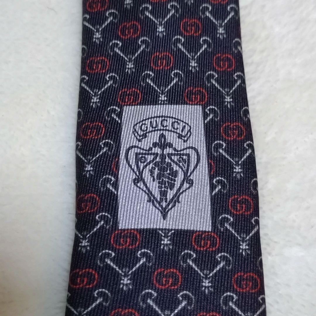 GUCCI Necktie Tie GG pattern Black Geometric Made in Italy 100% Silk Authentic