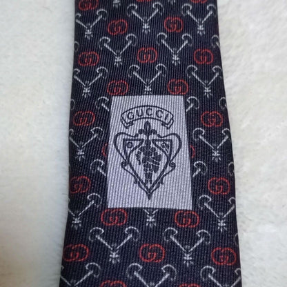 GUCCI Necktie Tie GG pattern Black Geometric Made in Italy 100% Silk Authentic