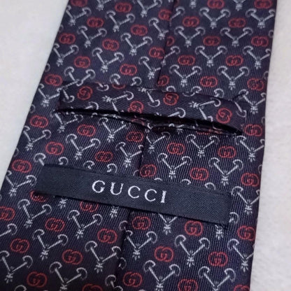 GUCCI Necktie Tie GG pattern Black Geometric Made in Italy 100% Silk Authentic