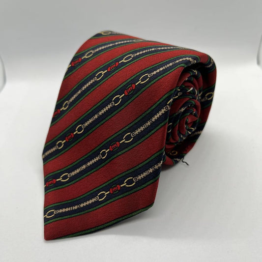 GUCCI Necktie Tie All over Striped pattern Red Geometric Made in Italy Authentic