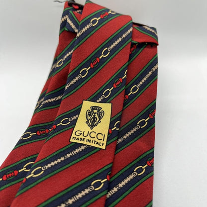 GUCCI Necktie Tie All over Striped pattern Red Geometric Made in Italy Authentic