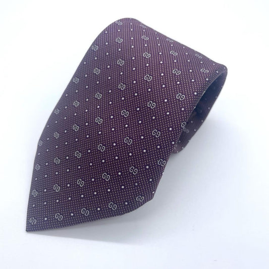 GUCCI Necktie Tie Micro GG Geometric Made in Italy 100% Silk Bordeaux Authentic