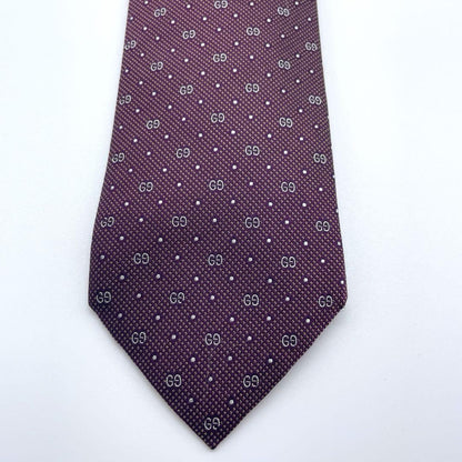 GUCCI Necktie Tie Micro GG Geometric Made in Italy 100% Silk Bordeaux Authentic