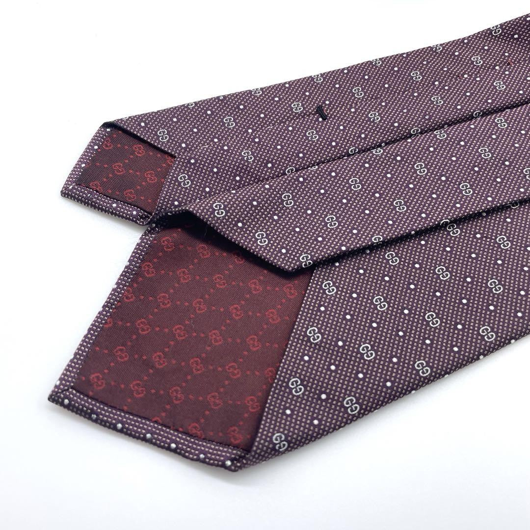 GUCCI Necktie Tie Micro GG Geometric Made in Italy 100% Silk Bordeaux Authentic