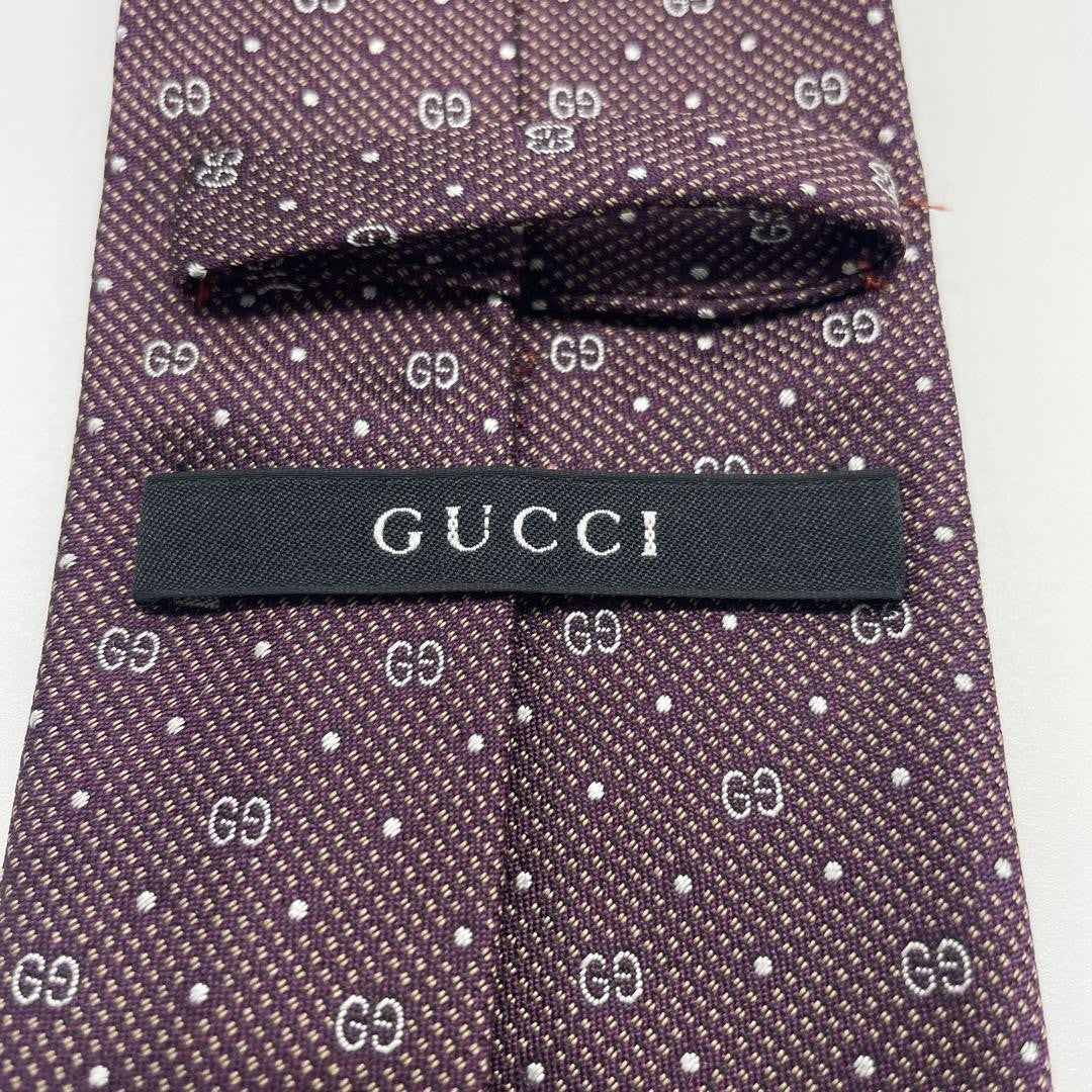 GUCCI Necktie Tie Micro GG Geometric Made in Italy 100% Silk Bordeaux Authentic
