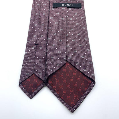 GUCCI Necktie Tie Micro GG Geometric Made in Italy 100% Silk Bordeaux Authentic