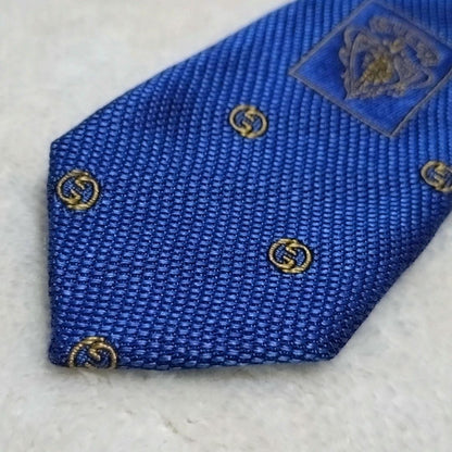 GUCCI Necktie Tie All over GG pattern Blue Geometric Made in Italy 100% Silk