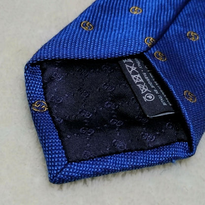 GUCCI Necktie Tie All over GG pattern Blue Geometric Made in Italy 100% Silk