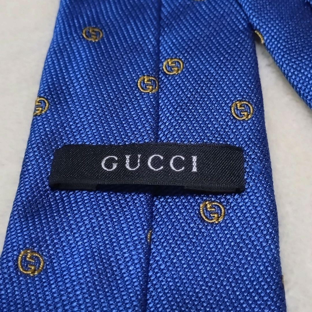 GUCCI Necktie Tie All over GG pattern Blue Geometric Made in Italy 100% Silk