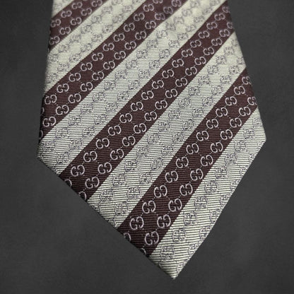 GUCCI Necktie Tie interlocking GG Geometric Made in Italy Wine Red 100% Silk