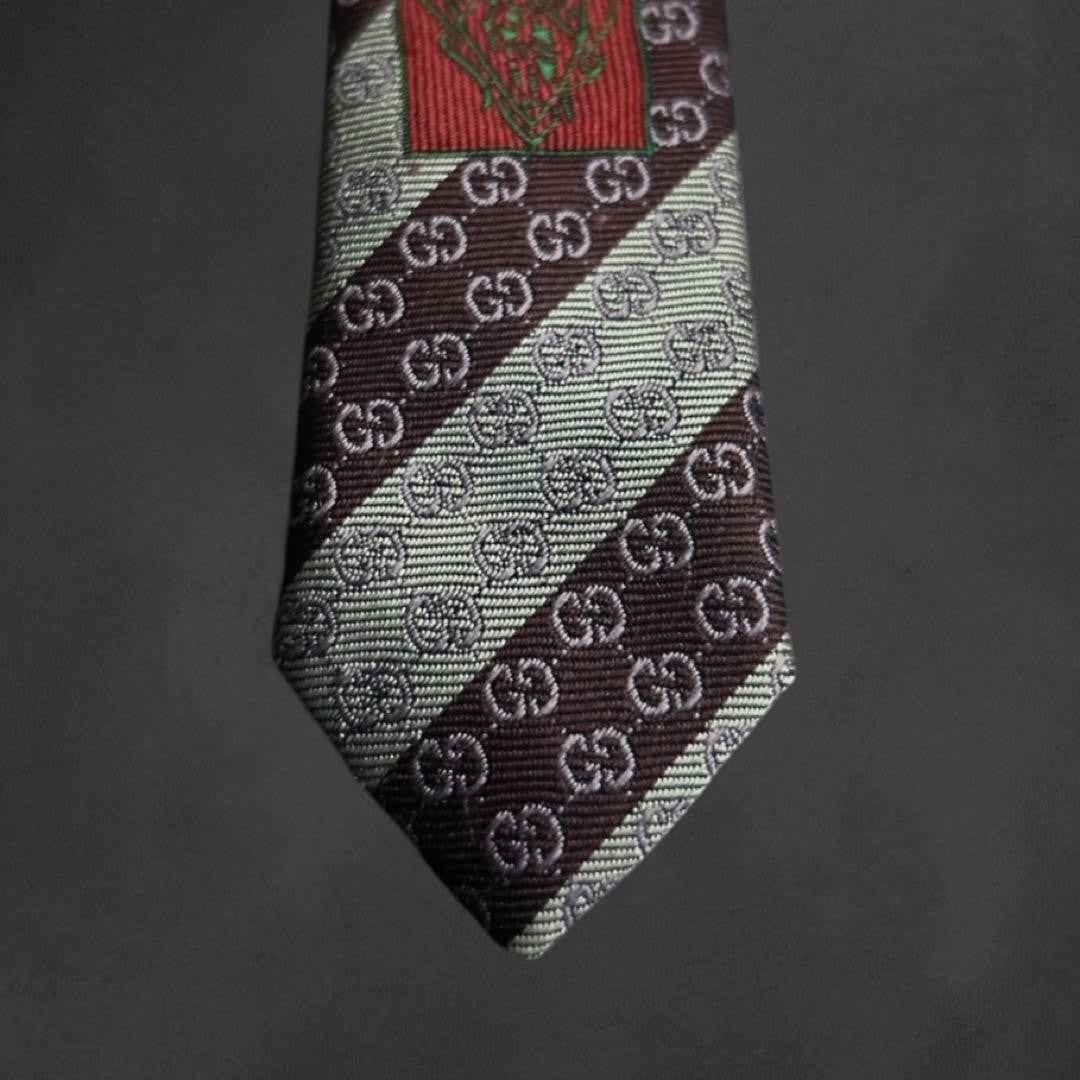 GUCCI Necktie Tie interlocking GG Geometric Made in Italy Wine Red 100% Silk