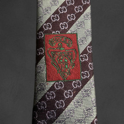 GUCCI Necktie Tie interlocking GG Geometric Made in Italy Wine Red 100% Silk