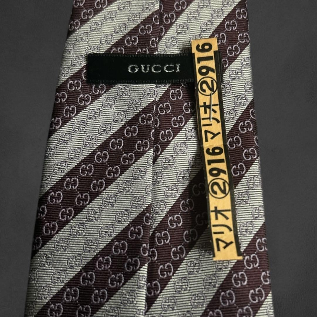 GUCCI Necktie Tie interlocking GG Geometric Made in Italy Wine Red 100% Silk