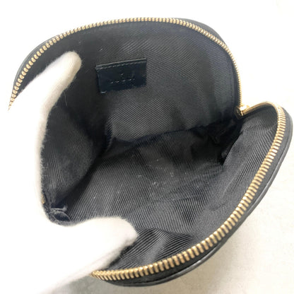 GUCCI Pouch GG  Shima Purse Cosmetic Leather Black Gold Used Authentic